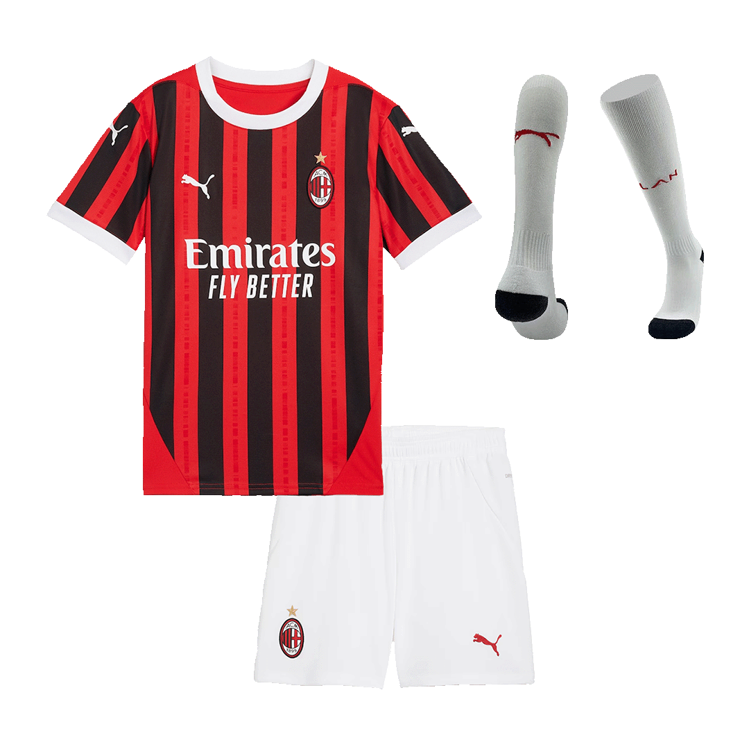 Kid's AC Milan Home Cheap Soccer Jersey Kit(Jersey+Shorts+Socks) 2024/25 Go Soccer World Shop