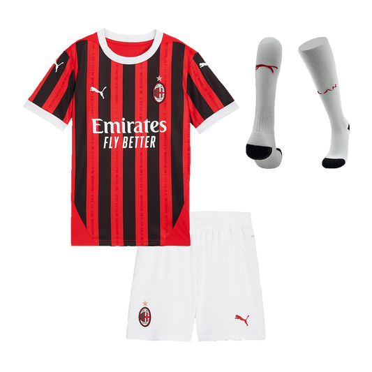 Kid's AC Milan Home Cheap Soccer Jersey Kit(Jersey+Shorts+Socks) 2024/25 Go Soccer World Shop