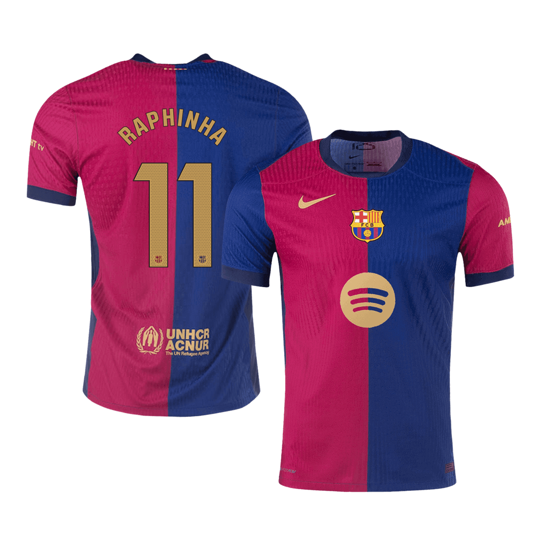 Player Version RAPHINHA #11 Barcelona Home Cheap Soccer Jersey 2024/25 -?Spotify Logo Without Text? Go Soccer World Shop