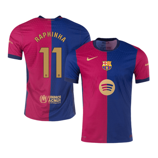 Player Version RAPHINHA #11 Barcelona Home Cheap Soccer Jersey 2024/25 -?Spotify Logo Without Text? Go Soccer World Shop