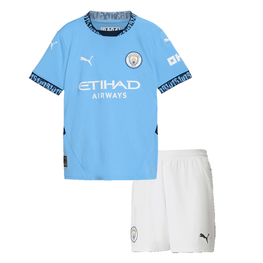 Kid's Manchester City Home Cheap Soccer Jersey Kit(Jersey+Shorts) 2024/25 Go Soccer World Shop