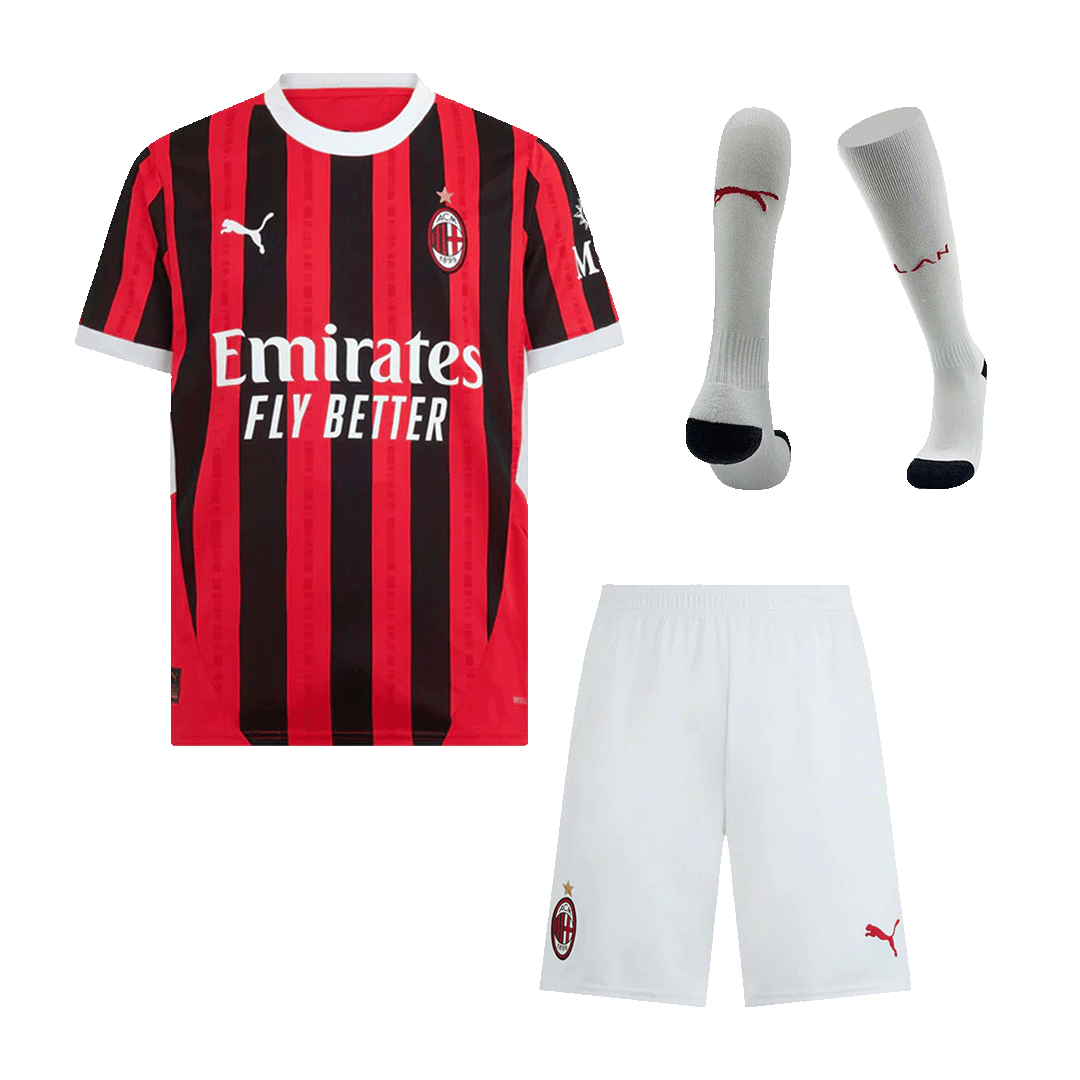 AC Milan Home Cheap Soccer Jersey Kit(Jersey+Shorts+Socks) 2024/25 Go Soccer World Shop