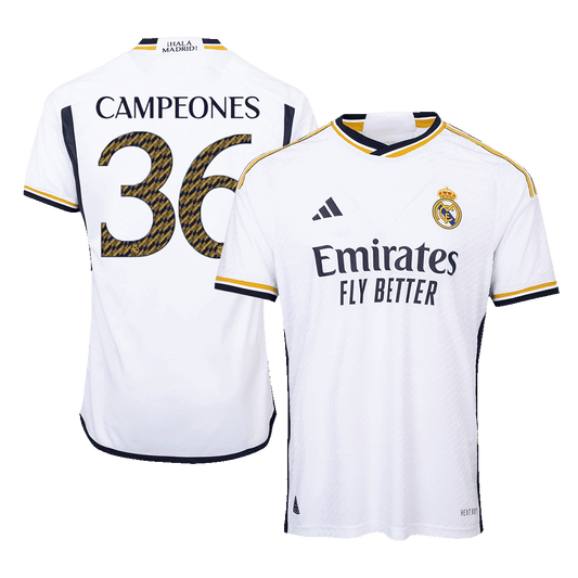 Player Version CAMPEONES #36 Real Madrid Home Soccer Jersey 2023/24 Go Soccer World Shop