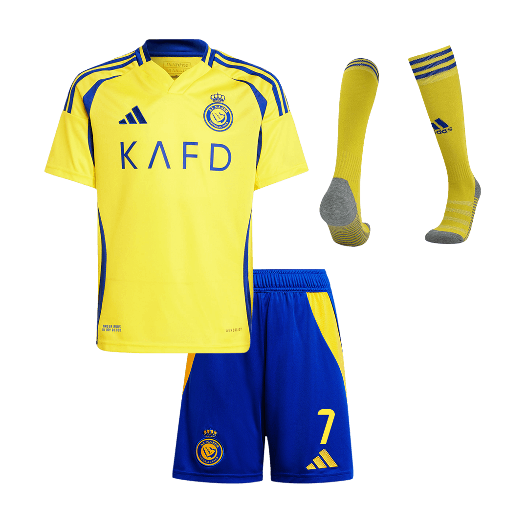 Kid's RONALDO #7 Al Nassr Home Cheap Soccer Jersey Kit(Jersey+Shorts+Socks) 2024/25 Go Soccer World Shop