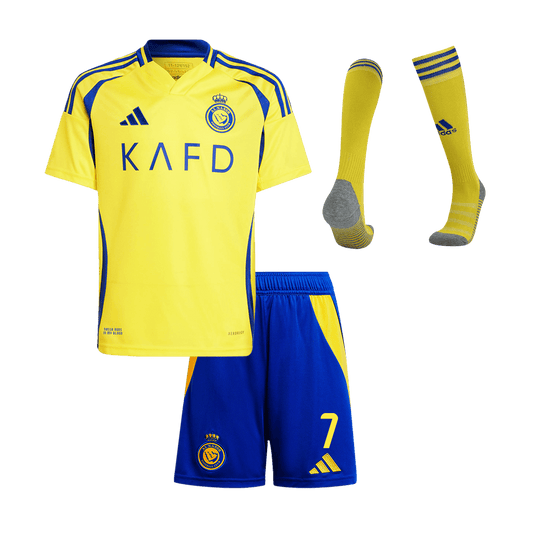 Kid's RONALDO #7 Al Nassr Home Cheap Soccer Jersey Kit(Jersey+Shorts+Socks) 2024/25 Go Soccer World Shop