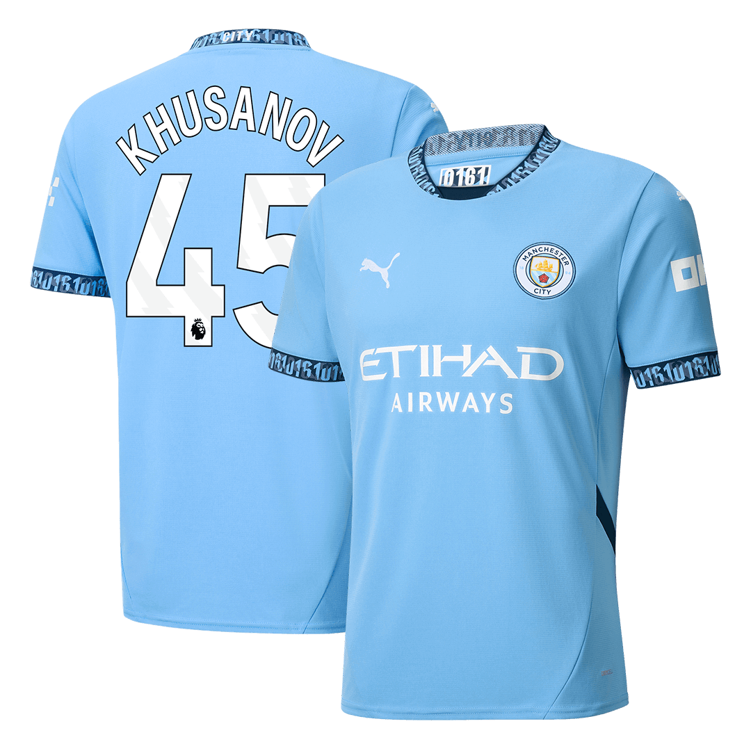 KHUSANOV #45 Manchester City Home Cheap Soccer Jersey 2024/25 Go Soccer World Shop