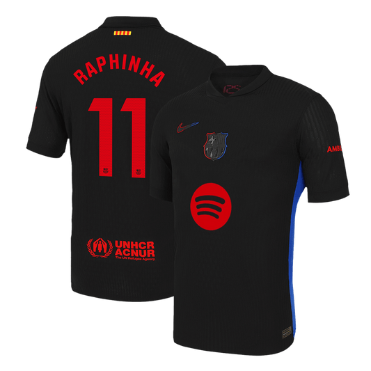 Player Version RAPHINHA #11 Barcelona Away Cheap Soccer Jersey 2024/25 -?Spotify Logo Without Text? Go Soccer World Shop