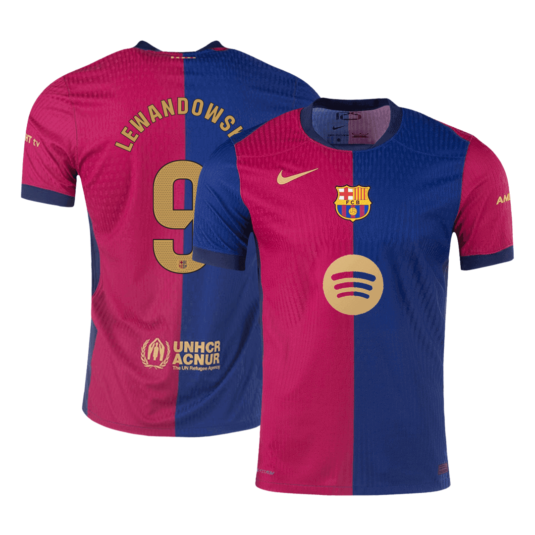 Player Version LEWANDOWSKI #9 Barcelona Home Cheap Soccer Jersey 2024/25 - Spotify Logo Without Text Go Soccer World Shop