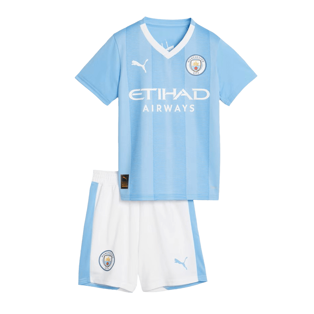 Kid's Manchester City Home Cheap Soccer Jersey Kit(Jersey+Shorts) 2023/24 Go Soccer World Shop
