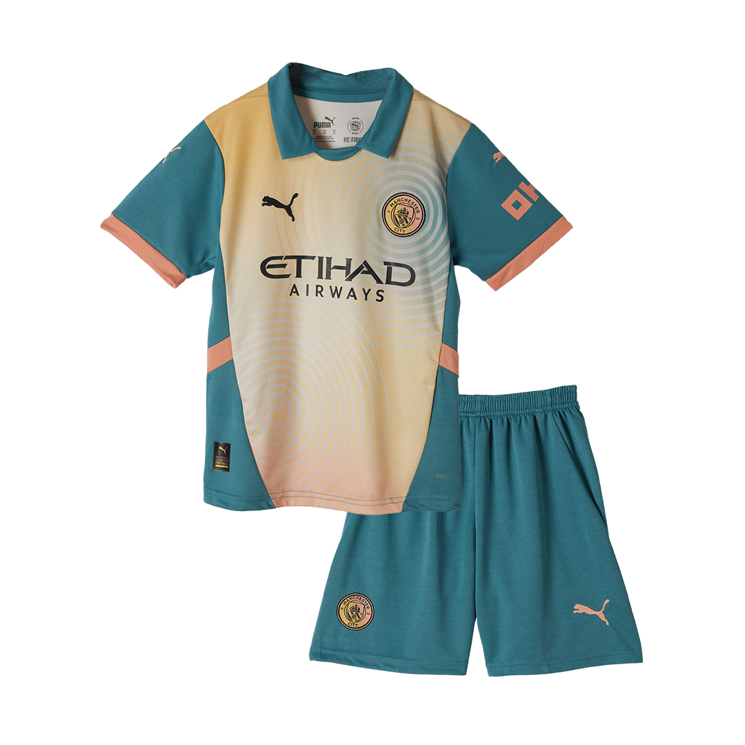 Kid's Manchester City Fourth Away Cheap Soccer Jersey Kit(Jersey+Shorts) 2024/25- Definitely City (UCL) Go Soccer World Shop