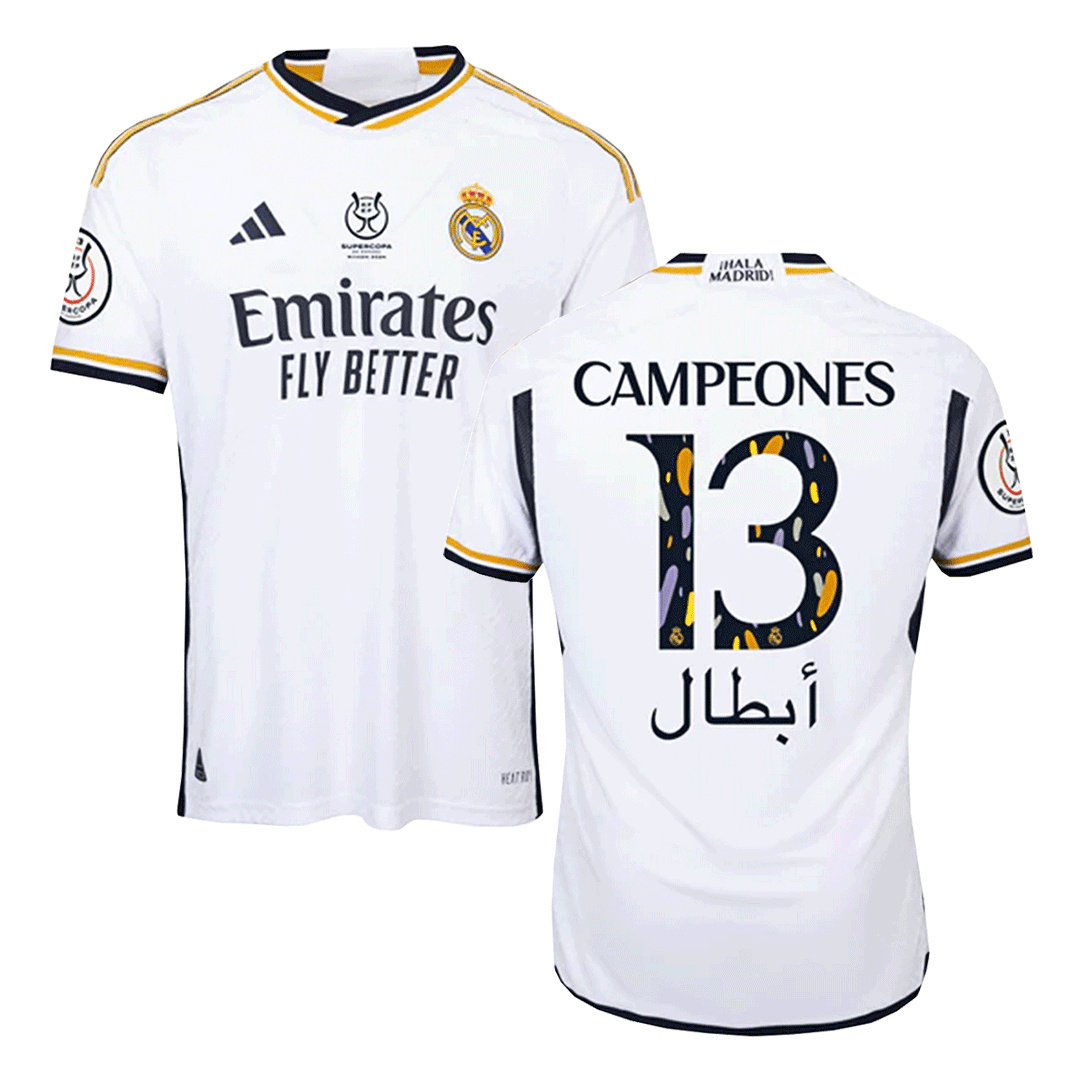 Player Version CAMPEONES #13 Real Madrid Home Soccer Jersey 2023/24 - Campeones Supercopa Go Soccer World Shop