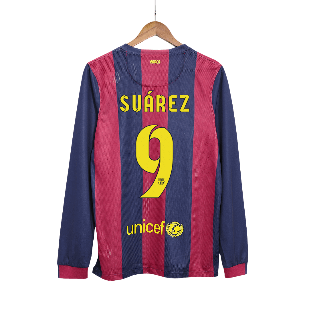 Retro Suárez #9 2014/15 Barcelona Home Long Sleeve Cheap Soccer Jersey Go Soccer World Shop