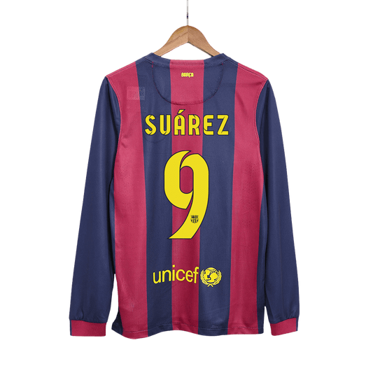 Retro Suárez #9 2014/15 Barcelona Home Long Sleeve Cheap Soccer Jersey Go Soccer World Shop