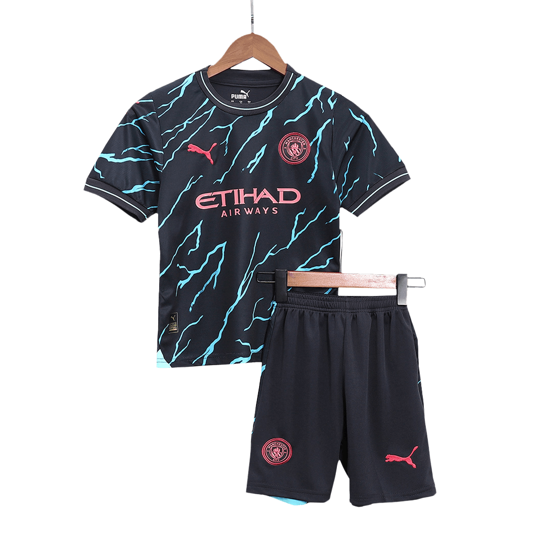 Kid's Manchester City Third Away Cheap Soccer Jersey Kit(Jersey+Shorts) 2023/24 Go Soccer World Shop