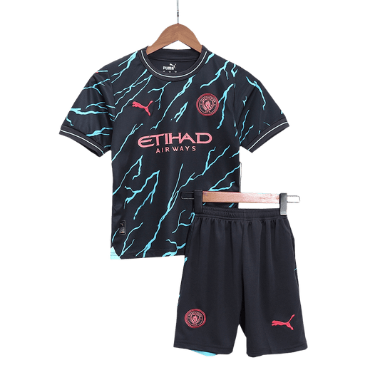 Kid's Manchester City Third Away Cheap Soccer Jersey Kit(Jersey+Shorts) 2023/24 Go Soccer World Shop