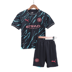 Kid's Manchester City Third Away Cheap Soccer Jersey Kit(Jersey+Shorts) 2023/24 Go Soccer World Shop
