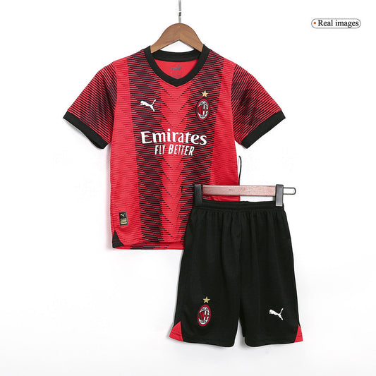 Kid's AC Milan Home Cheap Soccer Jersey Kit(Jersey+Shorts) 2023/24 Go Soccer World Shop