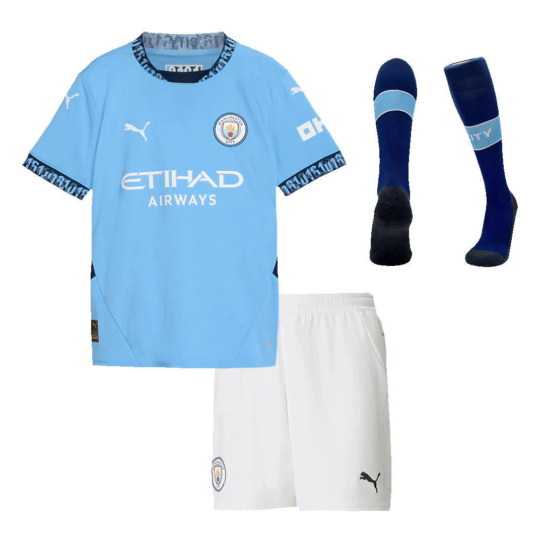 Kid's Manchester City Home Cheap Soccer Jersey Kit(Jersey+Shorts+Socks) 2024/25 Go Soccer World Shop