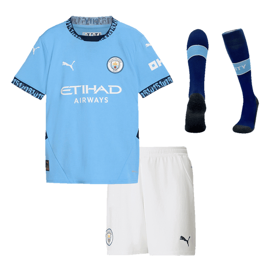 Kid's Manchester City Home Cheap Soccer Jersey Kit(Jersey+Shorts+Socks) 2024/25 Go Soccer World Shop