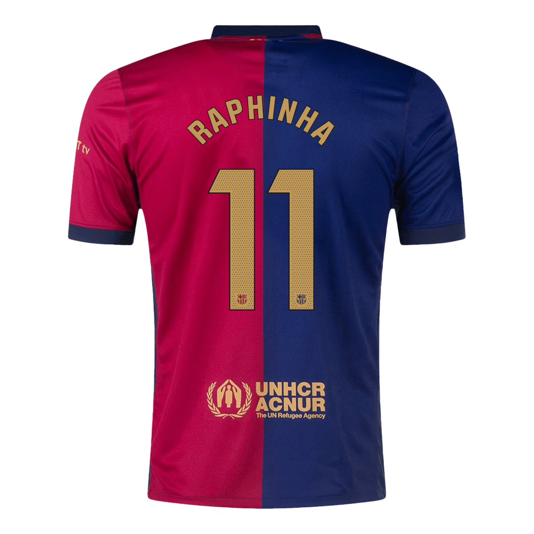 RAPHINHA #11 Barcelona Home Cheap Soccer Jersey 2024/25 -?Spotify Logo Without Text? Go Soccer World Shop