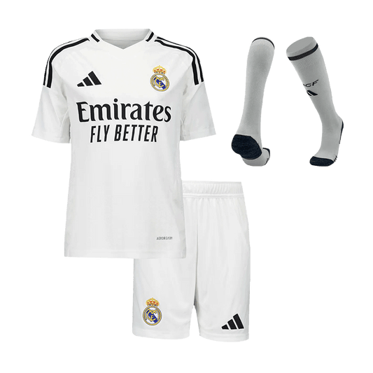 Kid's Real Madrid Home Soccer Jersey Kit(Jersey+Shorts+Socks) 2024/25 Go Soccer World Shop