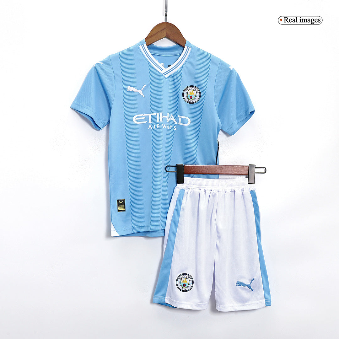Kid's Manchester City Home Cheap Soccer Jersey Kit(Jersey+Shorts) 2023/24 Go Soccer World Shop