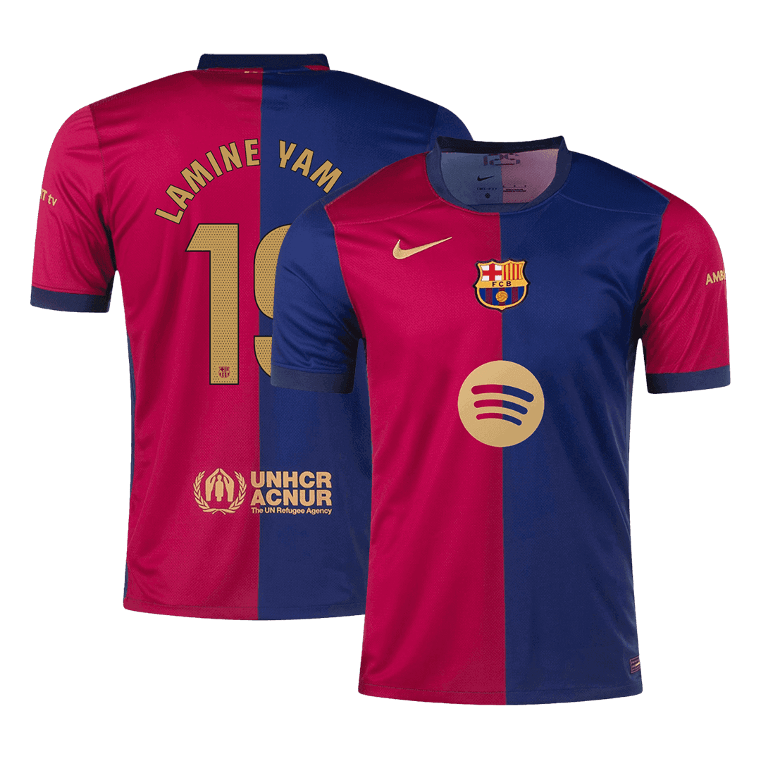 LAMINE YAMAL #19 Barcelona Home Cheap Soccer Jersey 2024/25- Spotify Logo Without Text Go Soccer World Shop