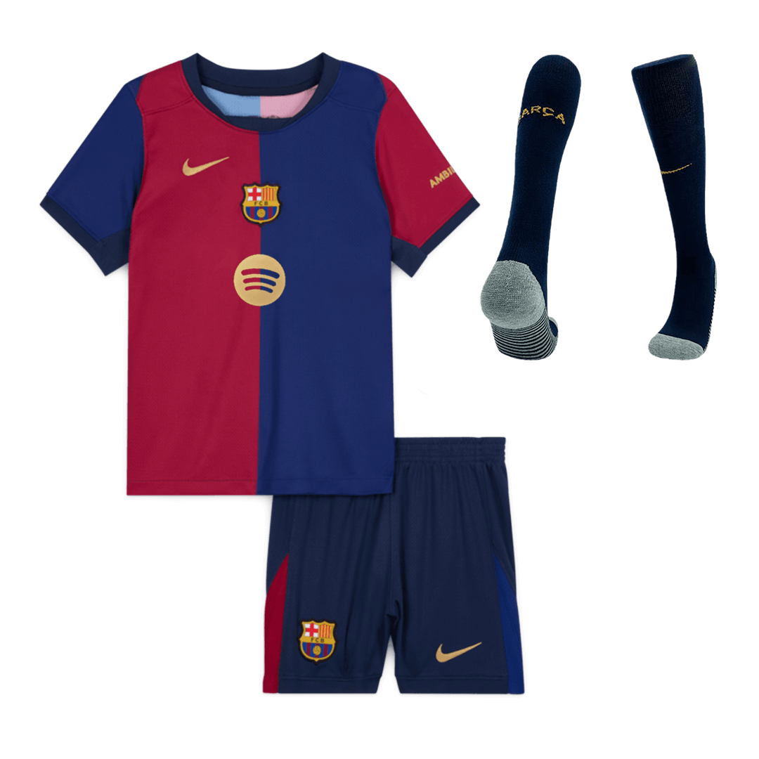 Kid's Barcelona Home Cheap Soccer Jersey Kit(Jersey+Shorts+Socks) 2024/25-Spotify Logo Without Text Go Soccer World Shop