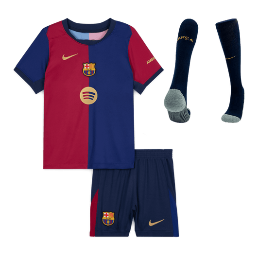 Kid's Barcelona Home Cheap Soccer Jersey Kit(Jersey+Shorts+Socks) 2024/25-Spotify Logo Without Text Go Soccer World Shop