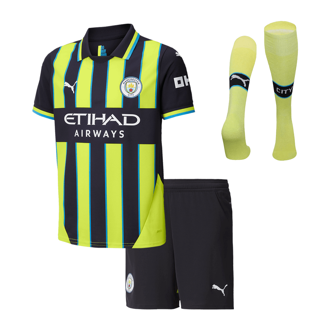 Kid's Manchester City Away Cheap Soccer Jersey Kit(Jersey+Shorts+Socks) 2024/25 Go Soccer World Shop
