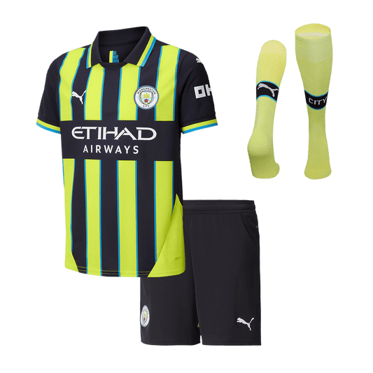 Kid's Manchester City Away Cheap Soccer Jersey Kit(Jersey+Shorts+Socks) 2024/25 Go Soccer World Shop