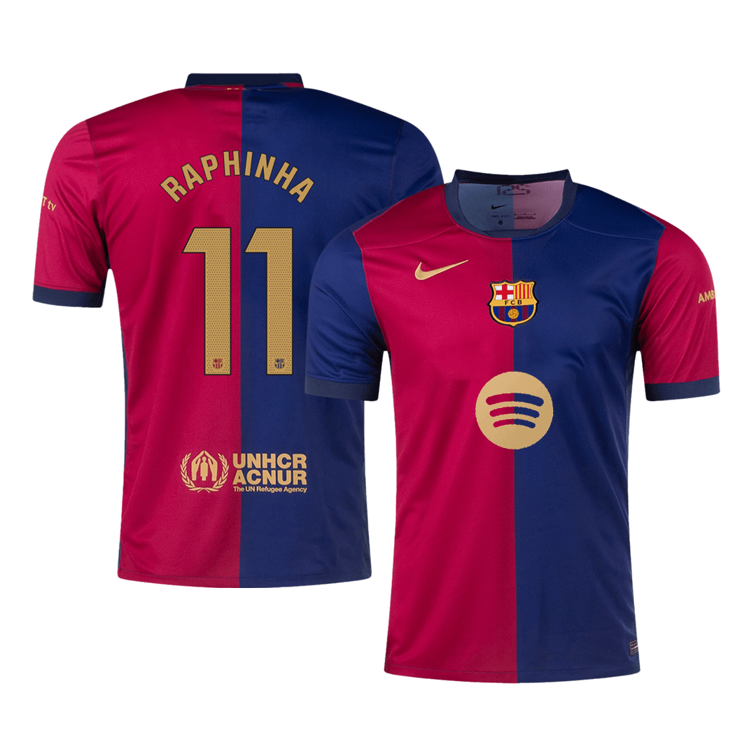 RAPHINHA #11 Barcelona Home Cheap Soccer Jersey 2024/25 -?Spotify Logo Without Text? Go Soccer World Shop