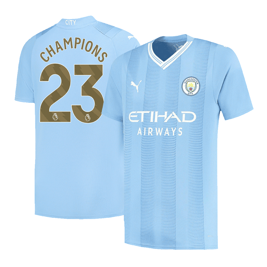 CHAMPIONS #23 Manchester City Home Cheap Soccer Jersey 2023/24 Go Soccer World Shop