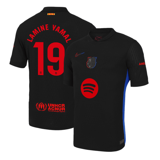 Player Version LAMINE YAMAL #19 Barcelona Away Cheap Soccer Jersey 2024/25 - Spotify Logo Without Text Go Soccer World Shop