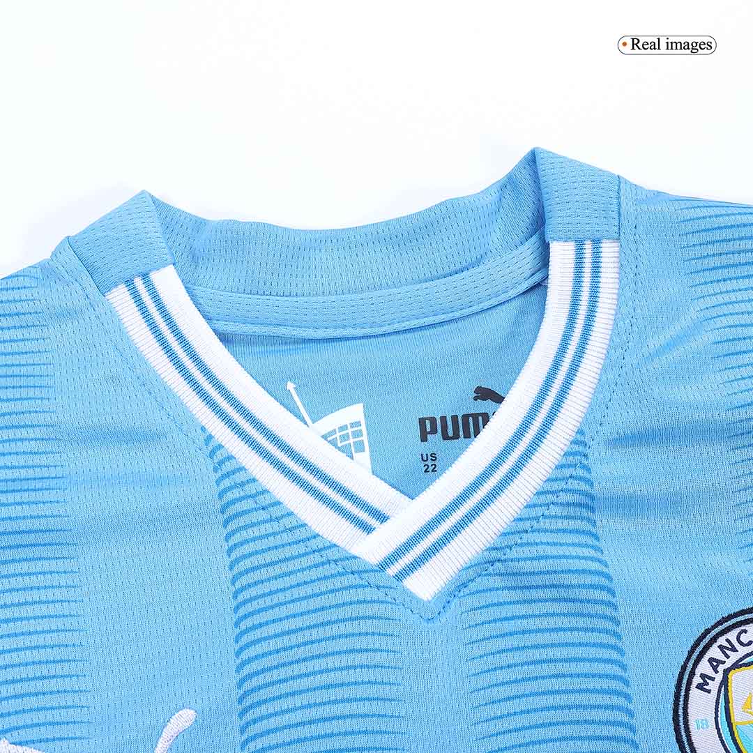 Kid's Manchester City Home Cheap Soccer Jersey Kit(Jersey+Shorts) 2023/24 Go Soccer World Shop
