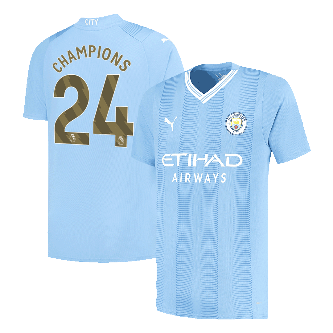 CHAMPIONS #24 Manchester City Home Cheap Soccer Jersey 2023/24 Go Soccer World Shop