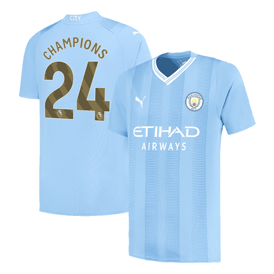 CHAMPIONS #24 Manchester City Home Cheap Soccer Jersey 2023/24 Go Soccer World Shop