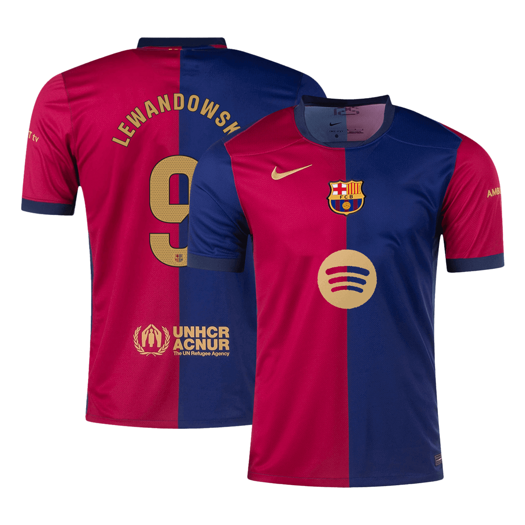 LEWANDOWSKI #9 Barcelona Home Cheap Soccer Jersey 2024/25- Spotify Logo Without Text Go Soccer World Shop