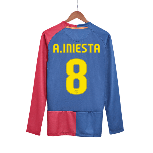 Retro A.INIESTA #8 2008/09 Barcelona Home Long Sleeve Cheap Soccer Jersey- UCL Final Go Soccer World Shop