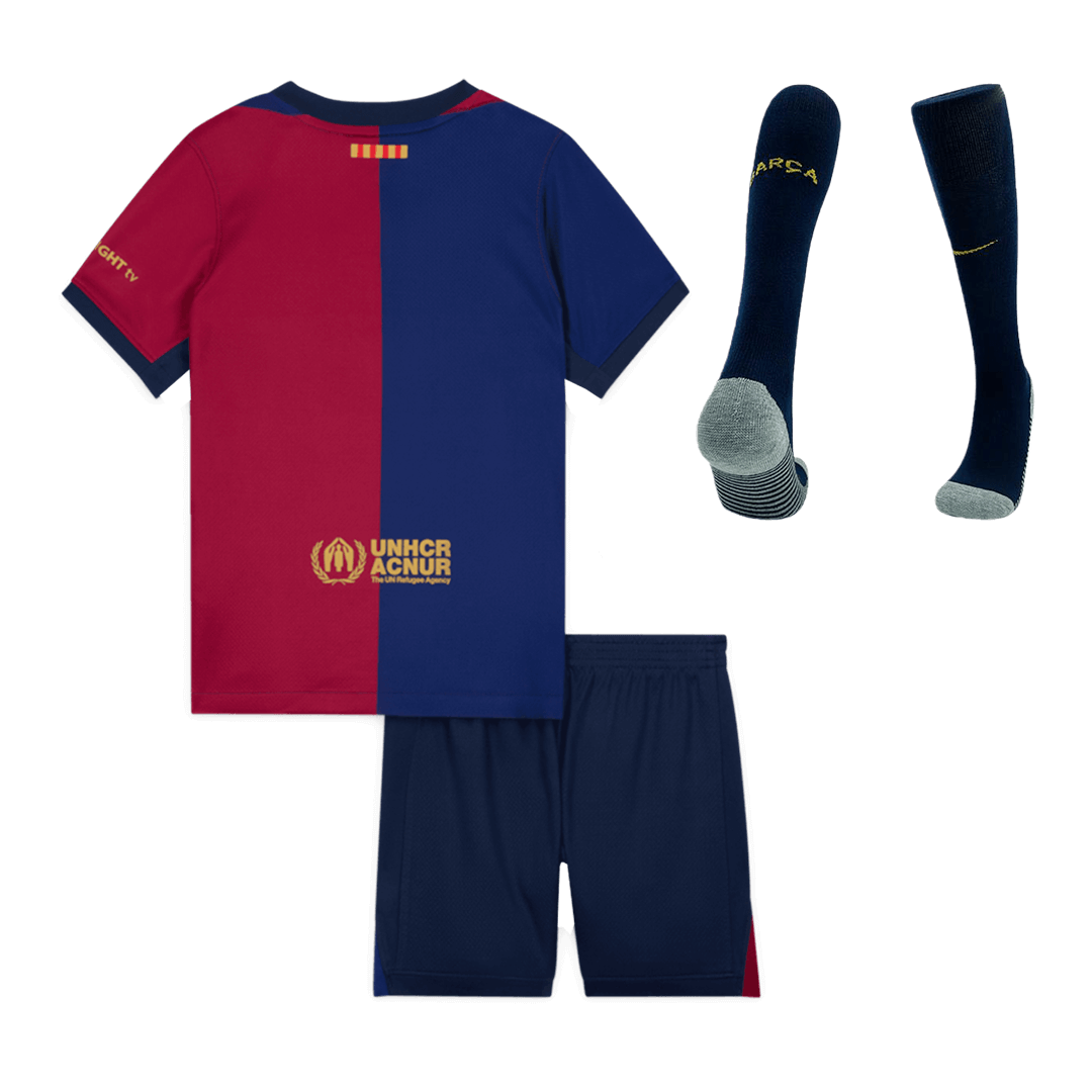 Kid's Barcelona Home Cheap Soccer Jersey Kit(Jersey+Shorts+Socks) 2024/25-Spotify Logo Without Text Go Soccer World Shop