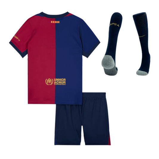 Kid's Barcelona Home Cheap Soccer Jersey Kit(Jersey+Shorts+Socks) 2024/25-Spotify Logo Without Text Go Soccer World Shop