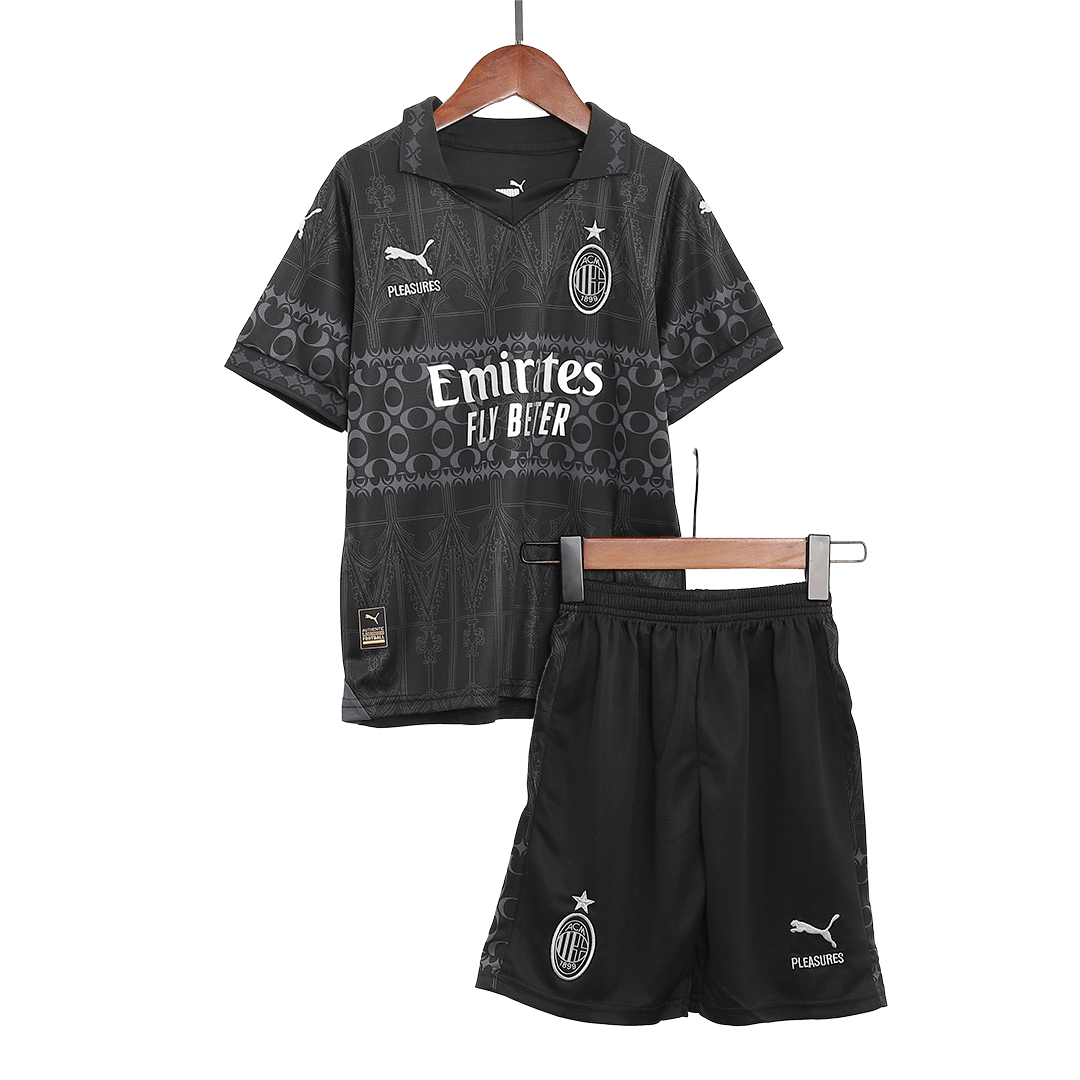 Kid's AC Milan x Pleasures Fourth Away Cheap Soccer Jersey Kit(Jersey+Shorts) 2023/24 Go Soccer World Shop
