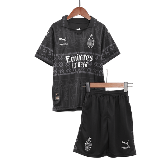 Kid's AC Milan x Pleasures Fourth Away Cheap Soccer Jersey Kit(Jersey+Shorts) 2023/24 Go Soccer World Shop