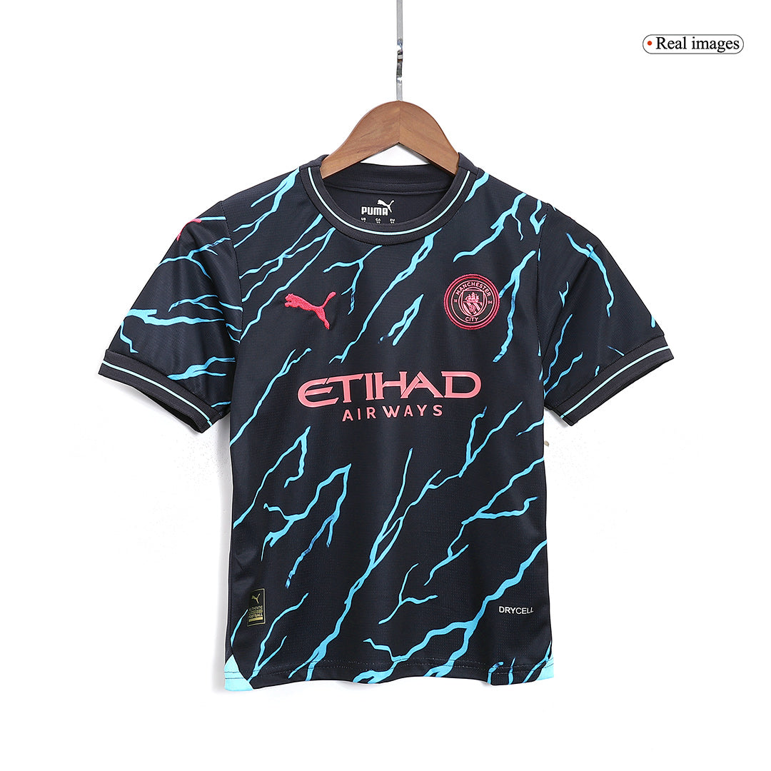 Kid's Manchester City Third Away Cheap Soccer Jersey Kit(Jersey+Shorts) 2023/24 Go Soccer World Shop