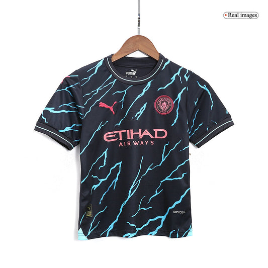 Kid's Manchester City Third Away Cheap Soccer Jersey Kit(Jersey+Shorts) 2023/24 Go Soccer World Shop